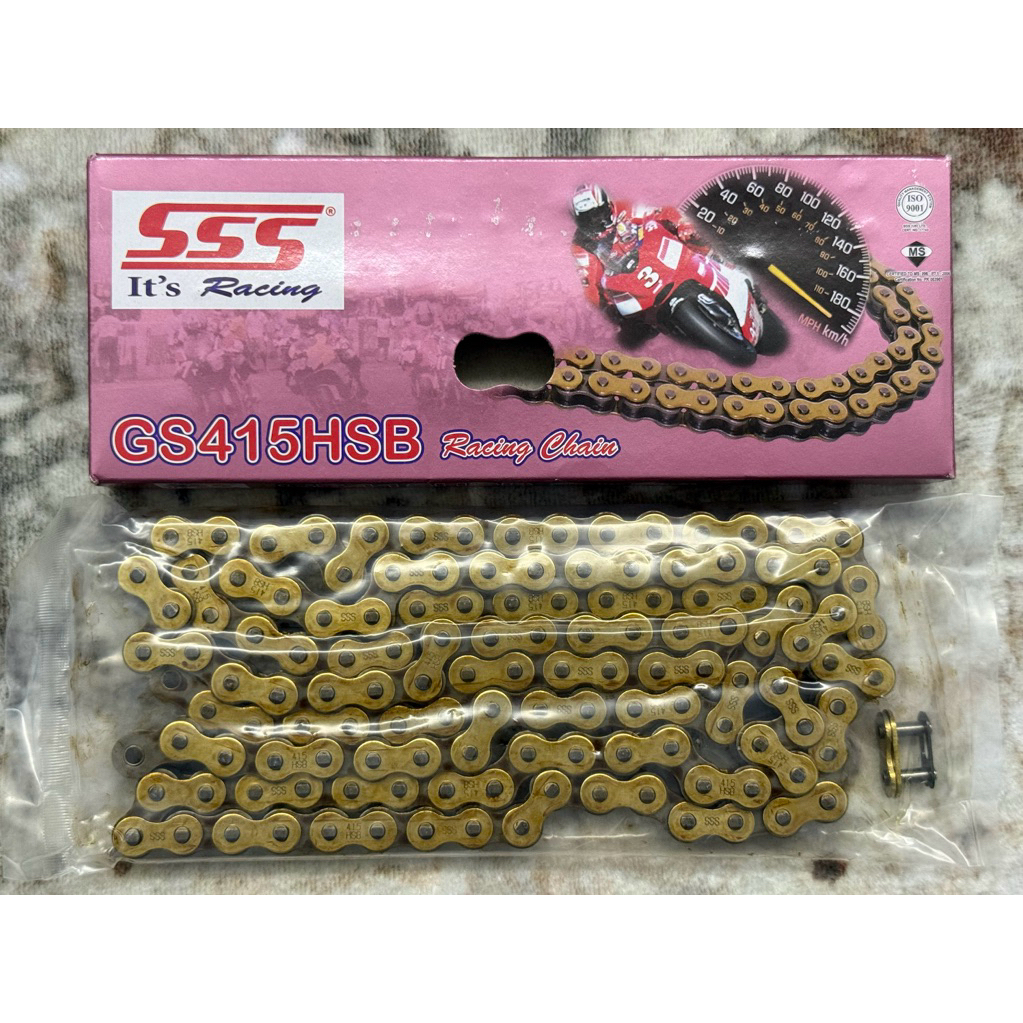 RANTAI SSS RACING CHAIN GOLD-BLACK GS415HSB X 122L 132L (จานสีทอง (นอกสถานที่เท่านั้น) 415 GS 415HSB