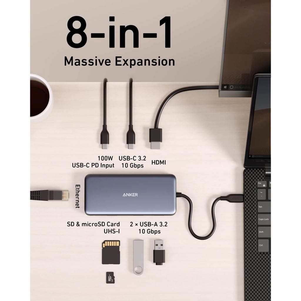 ANKER PowerExpand 8-in-1 USB-C PD Media Hub A383 - 4K 60Hz HDMI 100W PD 10Gbps Ethernet SD TF สําหรั
