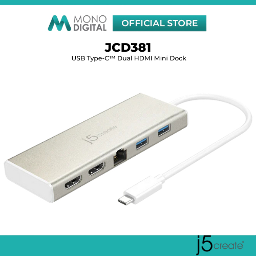 J5CREATE JCD381 USB-C 8-IN-1 MULTI-PORT DOCK 4K HDMI USB 3.0 SD/MICROSD GIGABIT LAN 100W PD COMPACT 