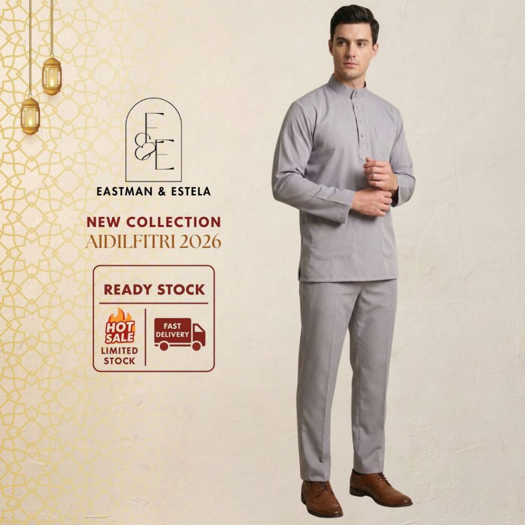 🔥 🔥 BAJU MELAYU CAKAK MUANG ABRAHAM SLIM FIT (GREY) (BAJU RAYA 2026 VIRAL)