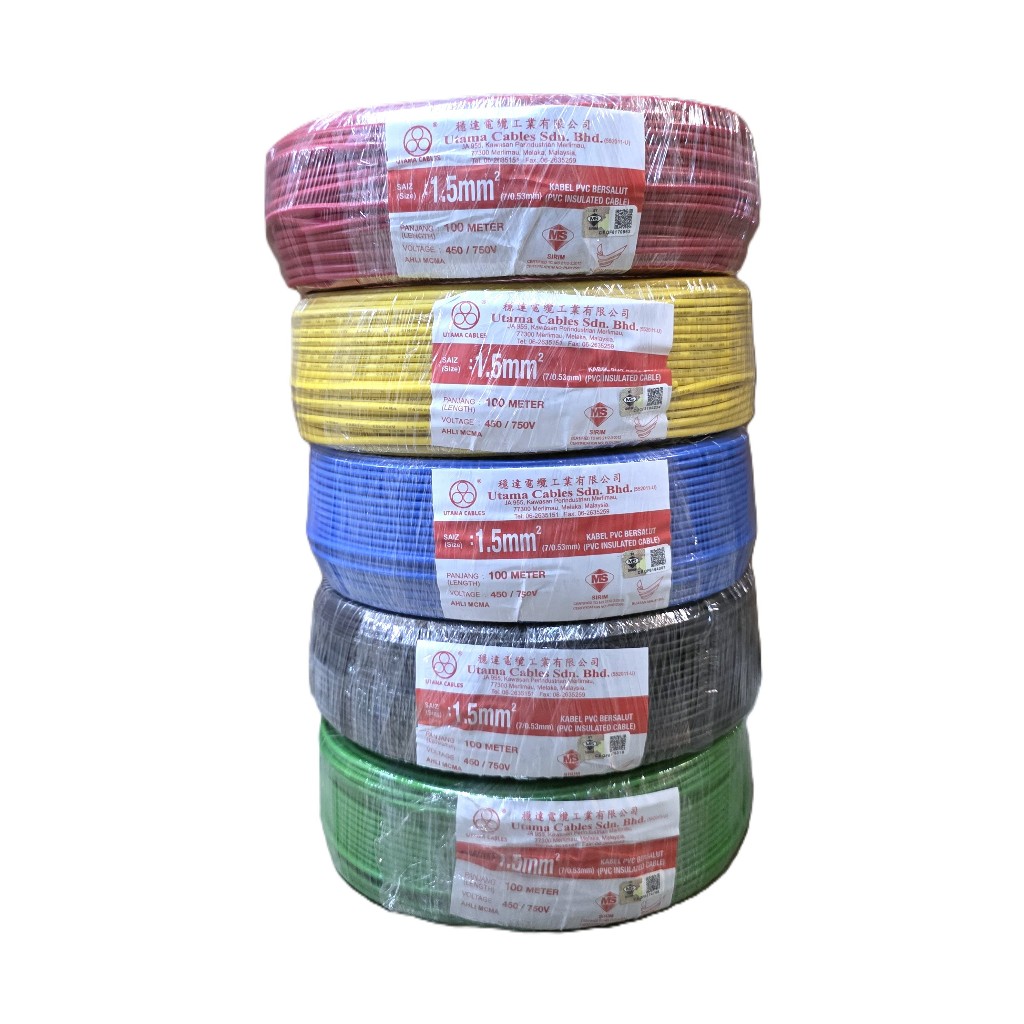 UTAMA สาย Pvc เดี่ยว 1.5 มม. 100% PURE COPPER JKR/SIRIM ได้รับการอนุมัติ