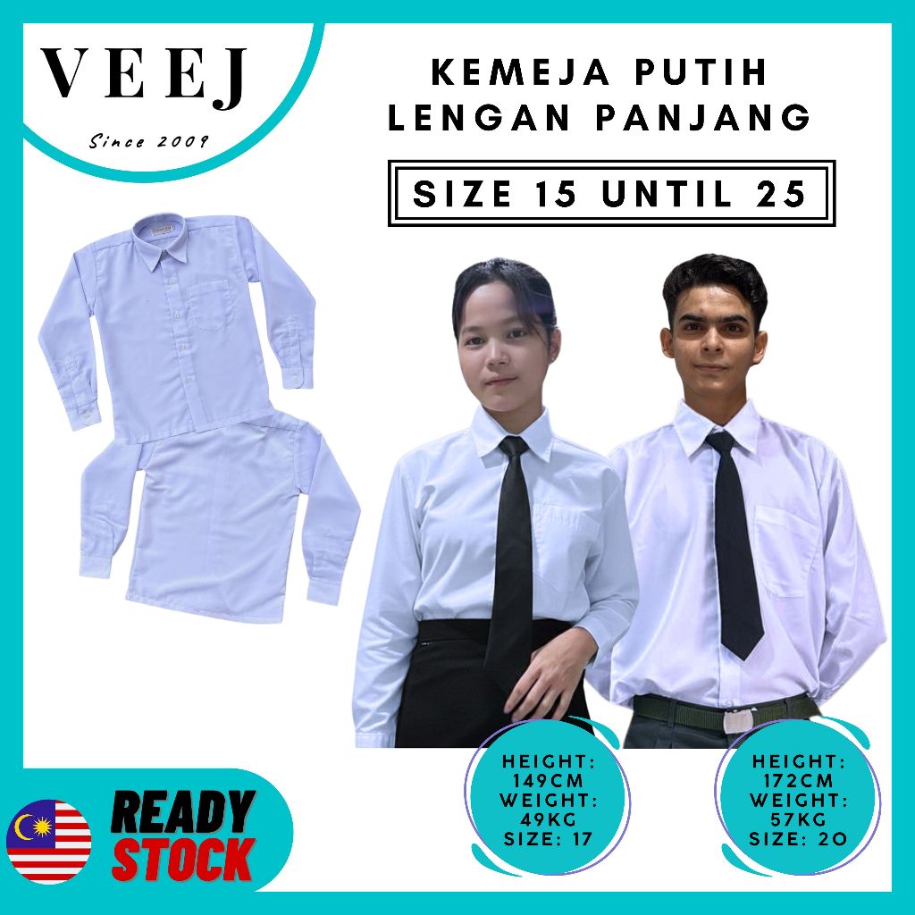 KEMEJA สีขาว LONG-SLEEVED SCHOOL เสื้อ I SLIP MATERIAL I SCHOOL เสื้อ