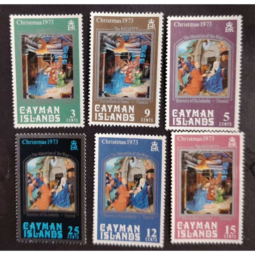 Cayman Islands , 1973 Christmas - ภาพวาด, MINT, COMPLETE SET , FOXING บานพับ !