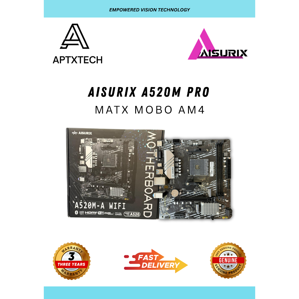 Aisurix A520M PRO MATX MotherBoard AM4 2 ช่อง DRAM m.2