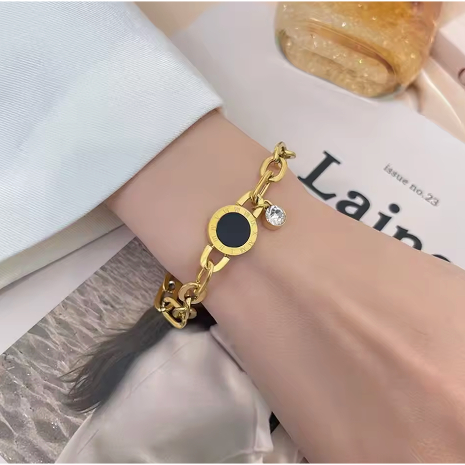 🇲 🇾ROMAN NUMERAL BRACELET TITANIUM STEEL JEWELERY GOLD GELANG TANGAN ANTI KARAT ไม่มี FADED