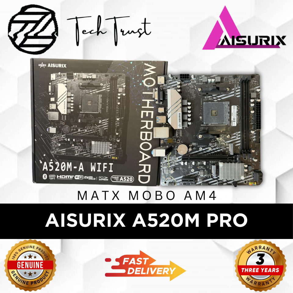 Aisurix A520M PRO MATX MotherBoard AM4 2 ช่อง DRAM m.2