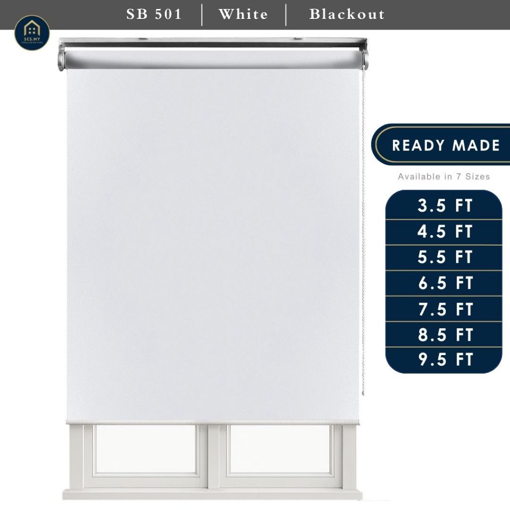 Roller Blind SB501 - สีขาว 100% Blackout | มินิมอล | โฮมออฟฟิศ | ผ้าม่านตาบอดสําหรับหน้าต่าง | Made 
