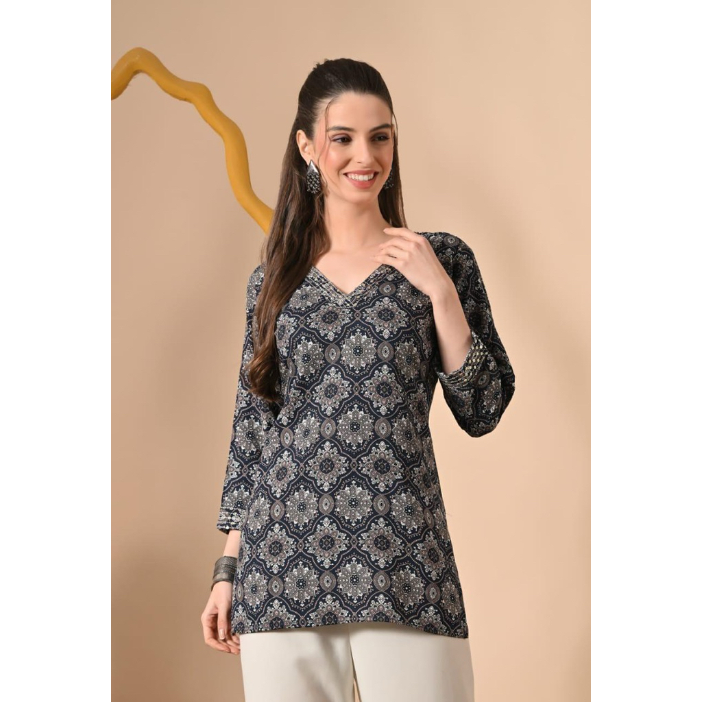 SSFH Premium Cotton พิมพ์สั้น Kurti (เฉพาะด้านบน)