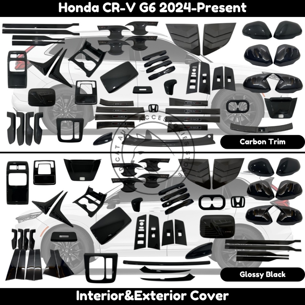 Honda CRV CR-V G6 2024-2026+ Carbon Trim/Glossy Black Interior & Exterior Garnish Cover สําหรับ CRV 