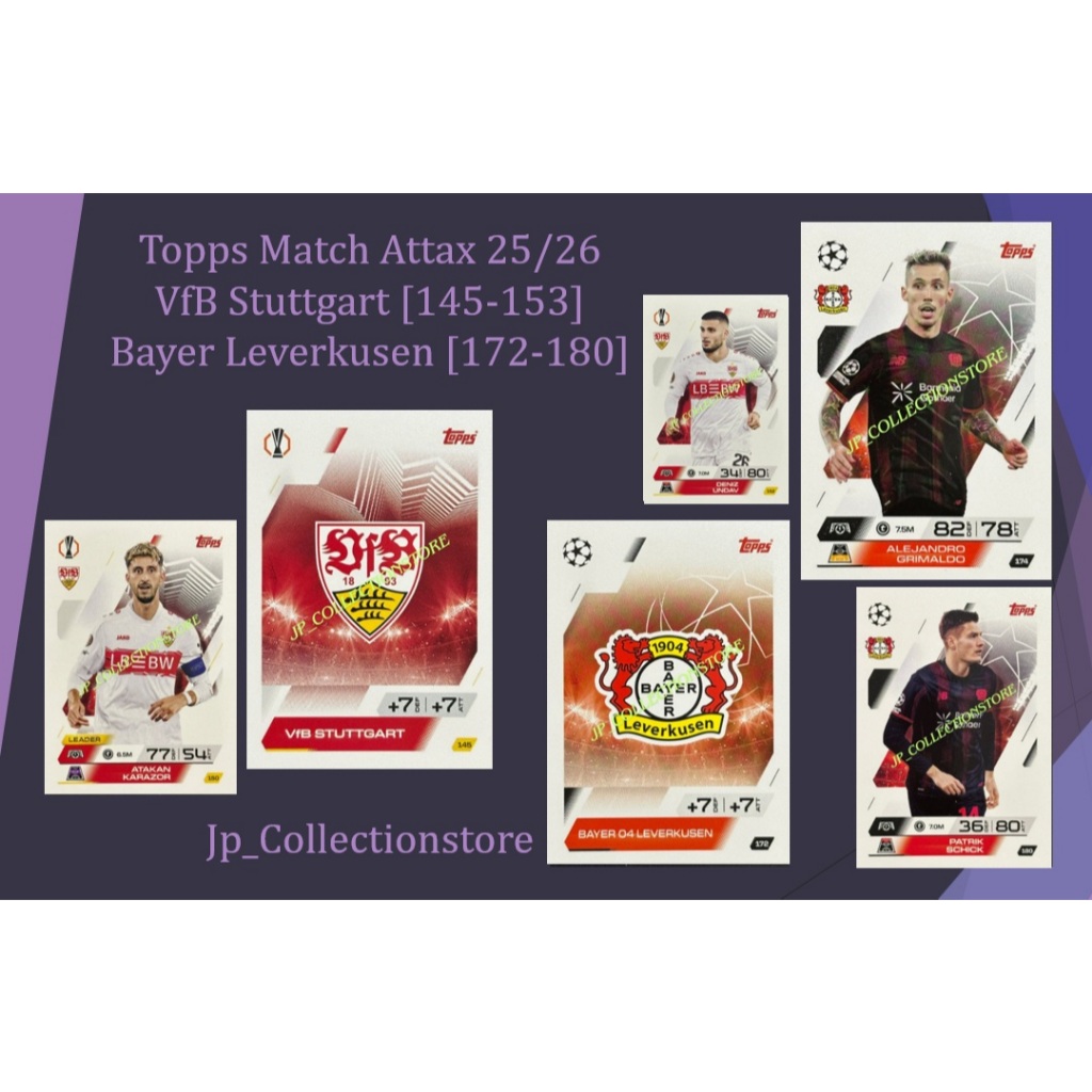 [VfB ทีม Stuttgart (145-153) & ทีม Bayer 04 Leverkusen (172-180)] 2025/26 Match Attax Football Cards
