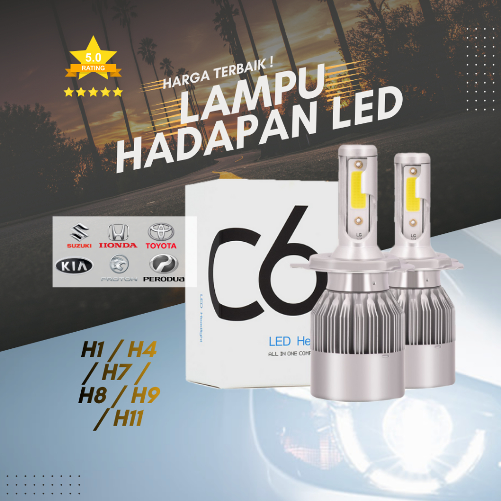 [ราคาดีที่สุด] C6 H7 LED ไฟหน้ารถ LED Bulb (1 ชุด 2 ชิ้น)