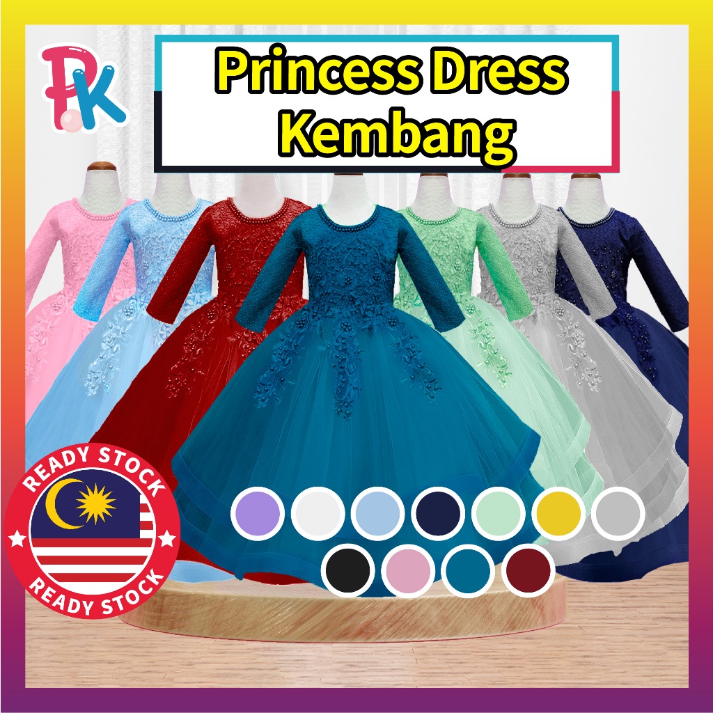 [4-8±Yrs] Gaun Budak Baju Raya Dress Retro Kembang Kids Dress Princess Muslimah Girl Dress Party Dre
