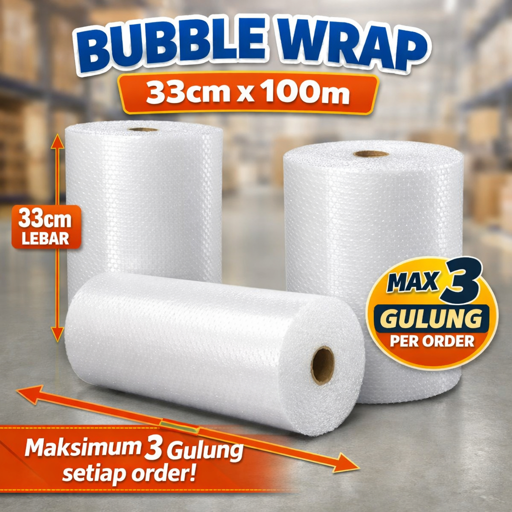 Bubble Wrap 33cm x 100m Plastik Bubble Wrap Packing Tebal & Tahan Max 3 ม้วน/สั่งซื้อ