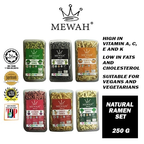 MEWAH BRAND Natural Ramen Noodles Set 250g HALAL Beetroot/Broccoli/ฟักทอง/แครอท/ชาร์โคล โดย PenangTo