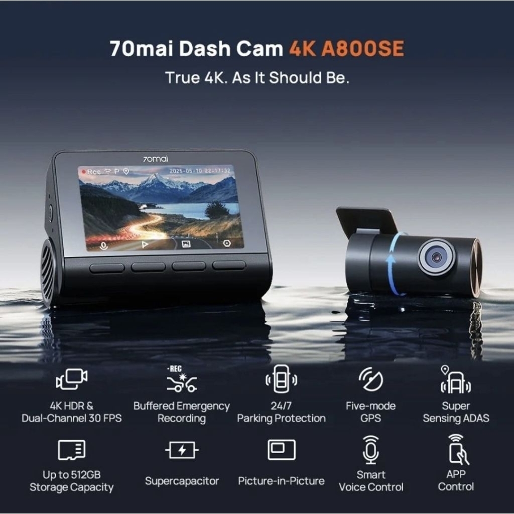 Dashcam 70mai A800SE เครื่องบันทึกวิดีโอด้านหน้าและด้านหลัง