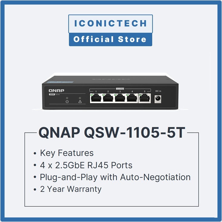 USB Type-C Lan หรือ Qnap 5 พอร์ต Unmanagement Switch, 5 ช่อง 2.5Gbps พร้อม RJ45 QSW-1105-5T NETWORKI
