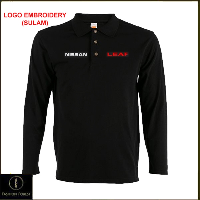 ไมโครไฟเบอร์ Lengan Panjang แขนยาวคอปก T เสื้อโลโก้เย็บปักถักร้อย Sulam Nissan LEAF Hybrid EV BEV โม