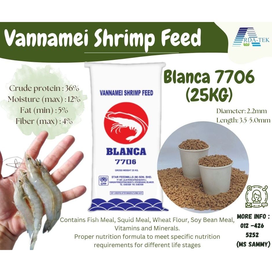 [25 KG] BLANCA 7706N ShrimP FOOD PELLET 36% PROTEIN HACP CERTIFICATE ShrimP FOOD VANNNAMEI WHITE SHA
