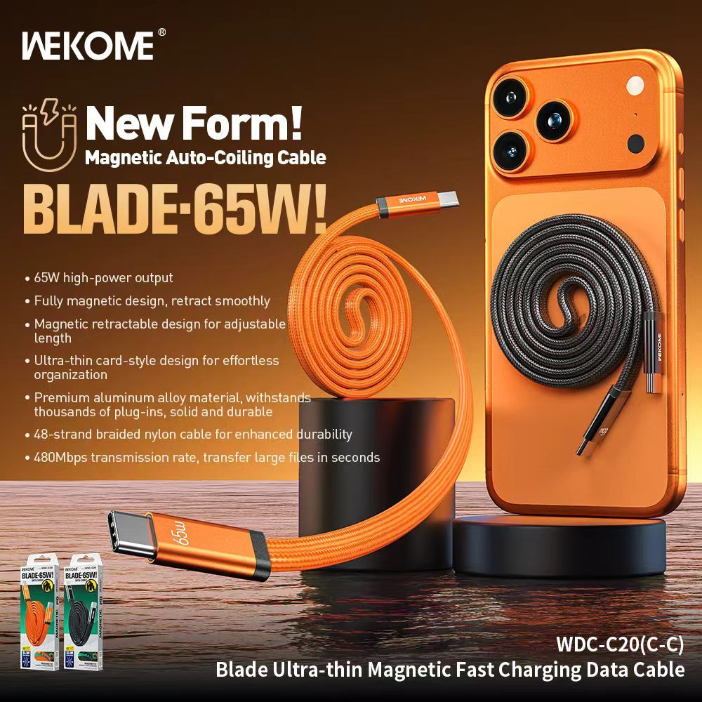 WEKOME WDC-C20/C21 65W BLADE ULTRA THIN MAGNETIC FAST CHARGING DATA CABLE C2C / C2L