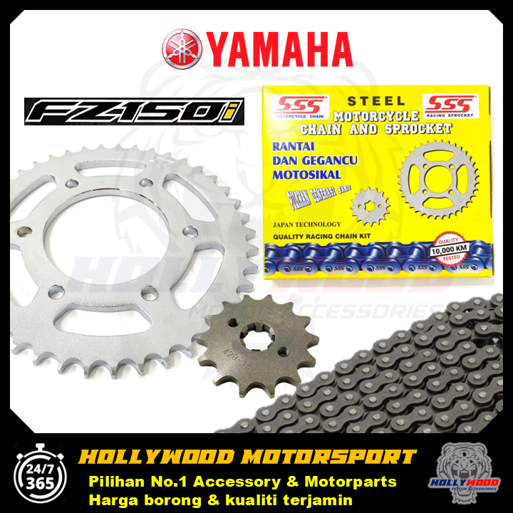 FZ150 SSS ชุดโซ่ 3 IN 1 โซ่ 428HK 122L + โลหะผสม CNC SPROCKET 15T + 38T 40T 41T 42T JAPAN TECHNOLOGY