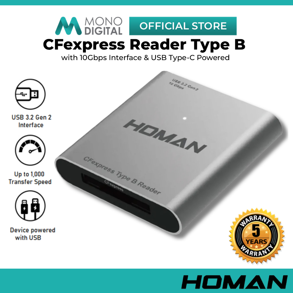 HOMAN CFEXPRESS READER TYPE B CARD READER พร้อม USB 3.2 GEN 2 INTERFACE, การป้องกัน ESD, ความเร็วสูง