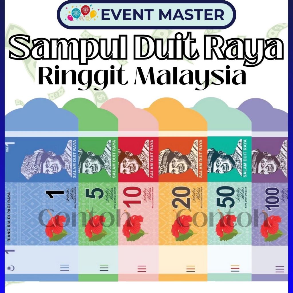 Sampul Duit Raya Ringgit Premium Design 2026 Salam Aidilfitri Green Packet RM1 RM5 RM10 RM20 RM50 RM