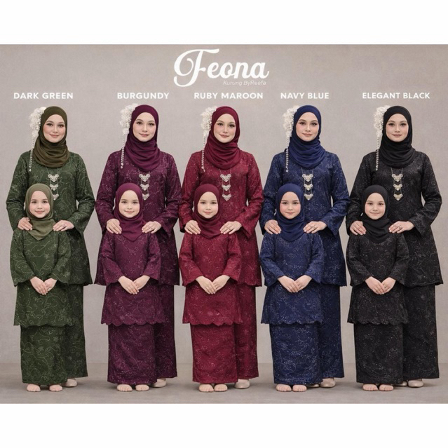 FEONA COTTON KURUNG FOR ADULTS AND CHILDREN (DON) BYREEFA MAROON, BURGUNDY, BLACK, NAVY น้ําเงิน, เข