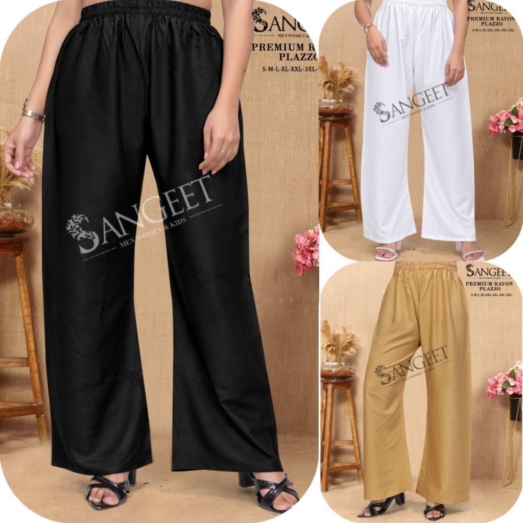 S - 5XL PLAIN COTTON PALLAZO PANTS