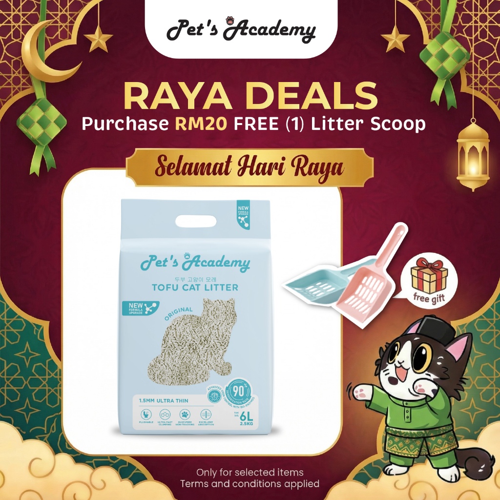 PETS ACADEMY ทรายแมวเต้าหู้ (นม) 6L / 2.5kg / 1.5mm Natural Flushable, Fast Clumping Pasir Kucing To