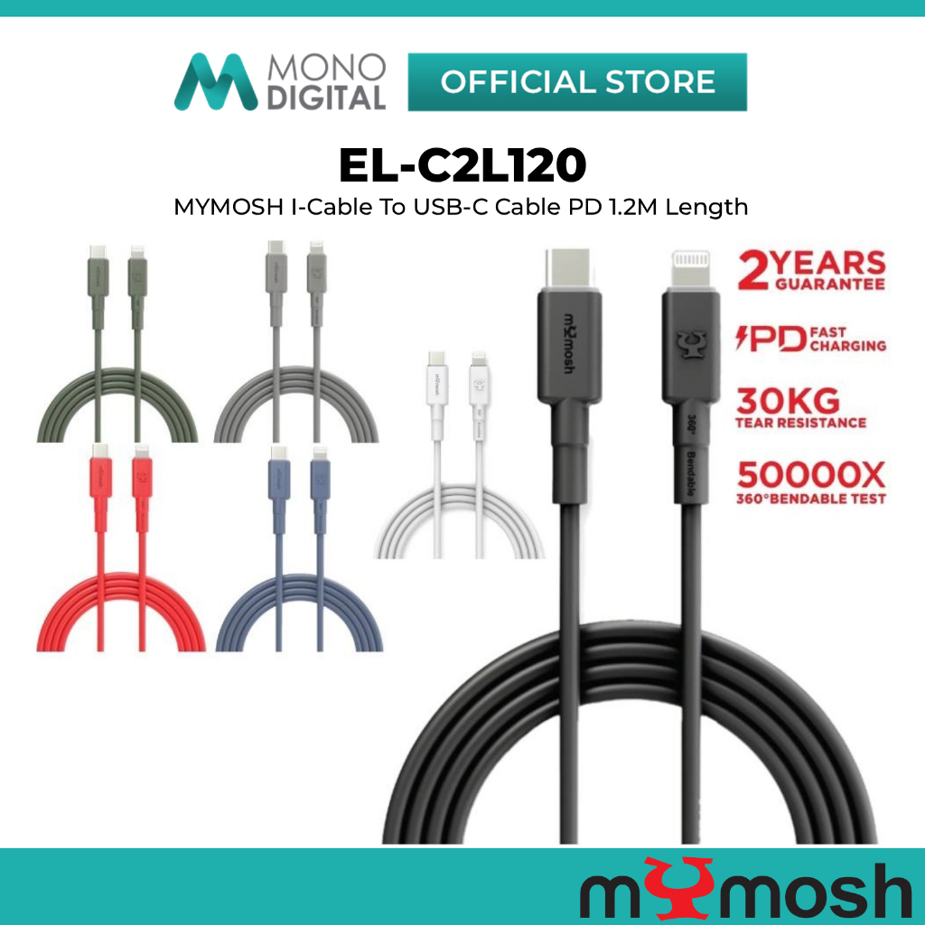 MYMOSH EL-C2L120 CABLE I-CABLE TO USB-C PD 1.2M/การชาร์จอย่างรวดเร็ว/ 30KG ความต้านทานระหว่างหู/ CHA