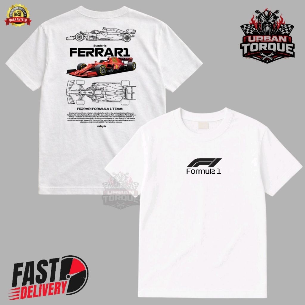 Urban Torque F1 Scuderia Ferrari Racing T-Shirt เสื้อเชิ้ตผ้าฝ้ายพิมพ์ลายด้านหน้าและด้านหลังขนาด S-5