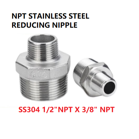NPT SS304 REDUCING NIPPLE 1/2" NPT X 3/8" NPT