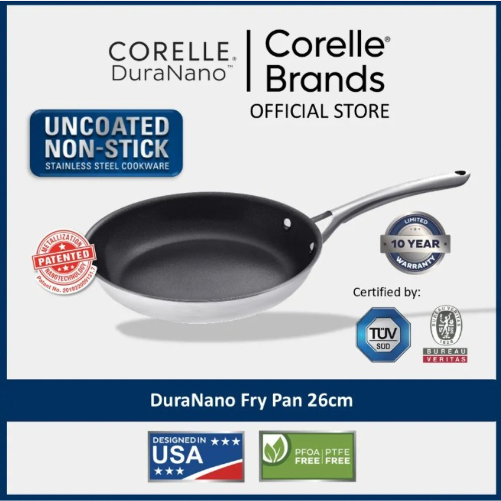 CORELLE DuraNano 26 ซม. กระทะทอด - เครื่องครัวสแตนเลสแบบไม่ติดไม่เคลือบ