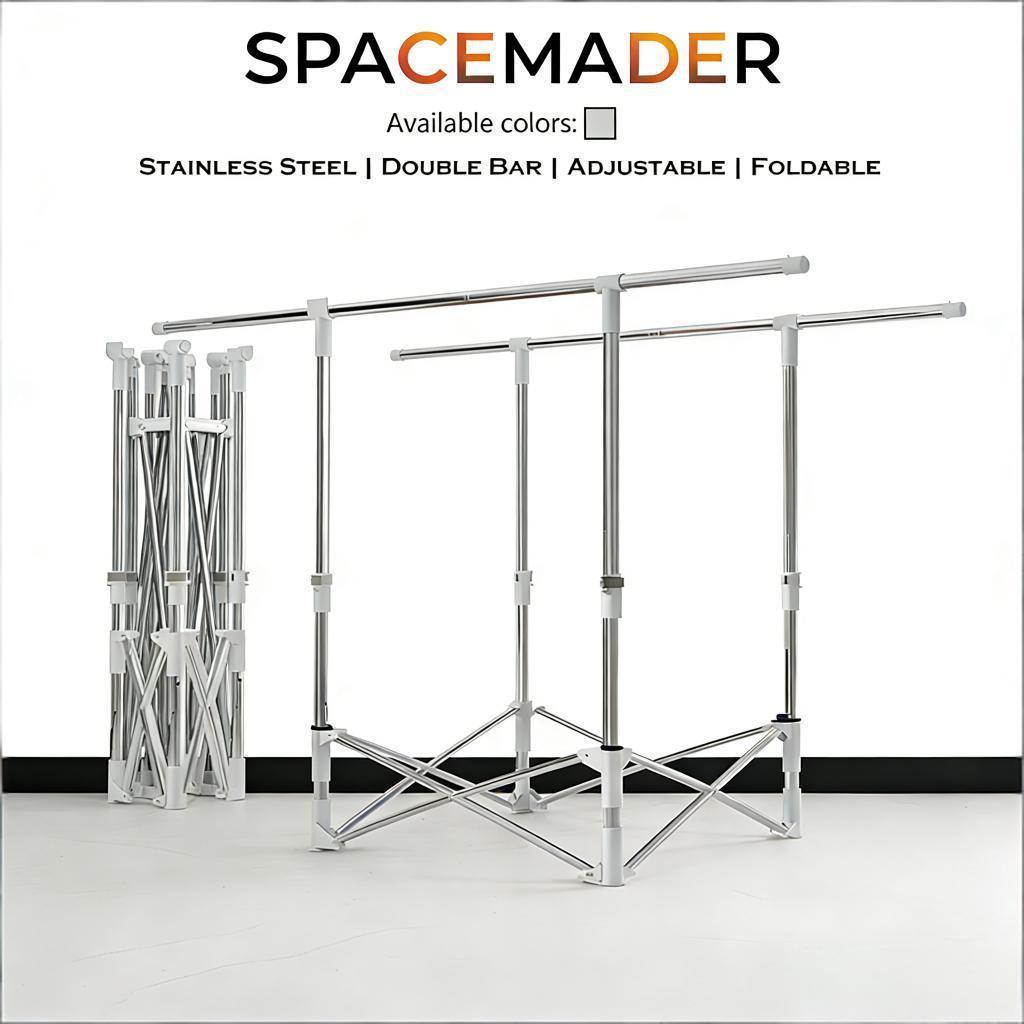 SPACEMADER ราวแขวนเสื้อผ้าเหล็กพับได้ Drying Rack Slim Laundry Drying Rack Rak Gantung Baju Ampaian 