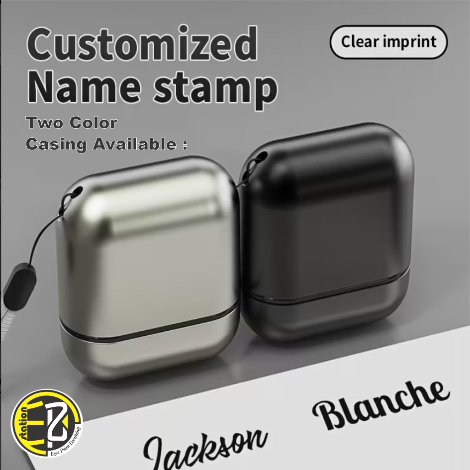 STAMP COP NAMA RECTANGLE METAL TEXTURE WITH HANDPHONE STRAP (NURSE, SCHOOL, KIDS)