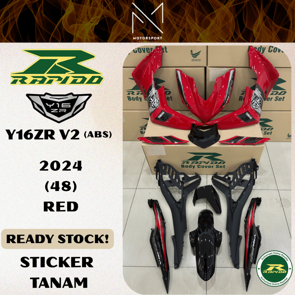RAPIDO BODY COVER SET Y16ZR V2 ABS RED (48) 2024 (STICKER TANAM/AIRBRUSH) COVERSET Y16 ABS