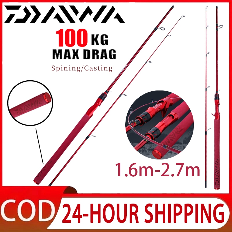 คันเบ็ด DAIWA คาร์บอนไฟเบอร์แบบพกพาคันเบ็ด Baitcasting Joran Pancing คันเบ็ดปั่น