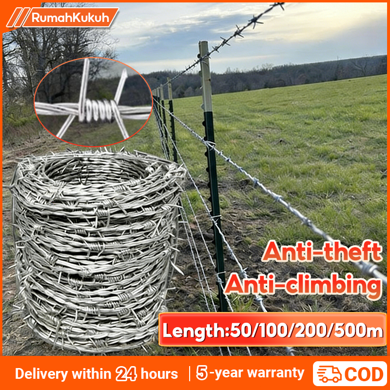 50-500M Gi Barbed รั้วลวด Dawai Duri Pagar GI/ Kawat Duri/ High Tensile Heavy Duty Bard Wire fencing