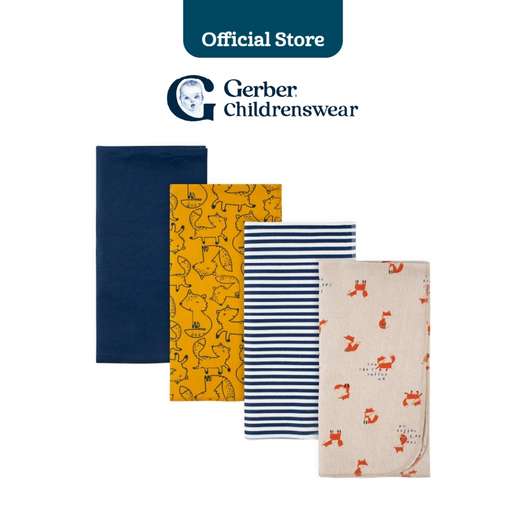 Gerber 4-Pack Boys Dino Blankets/ผ้าห่มเด็กผู้ชายลายไดโนเสาร์ Gerber 4 ชิ้น