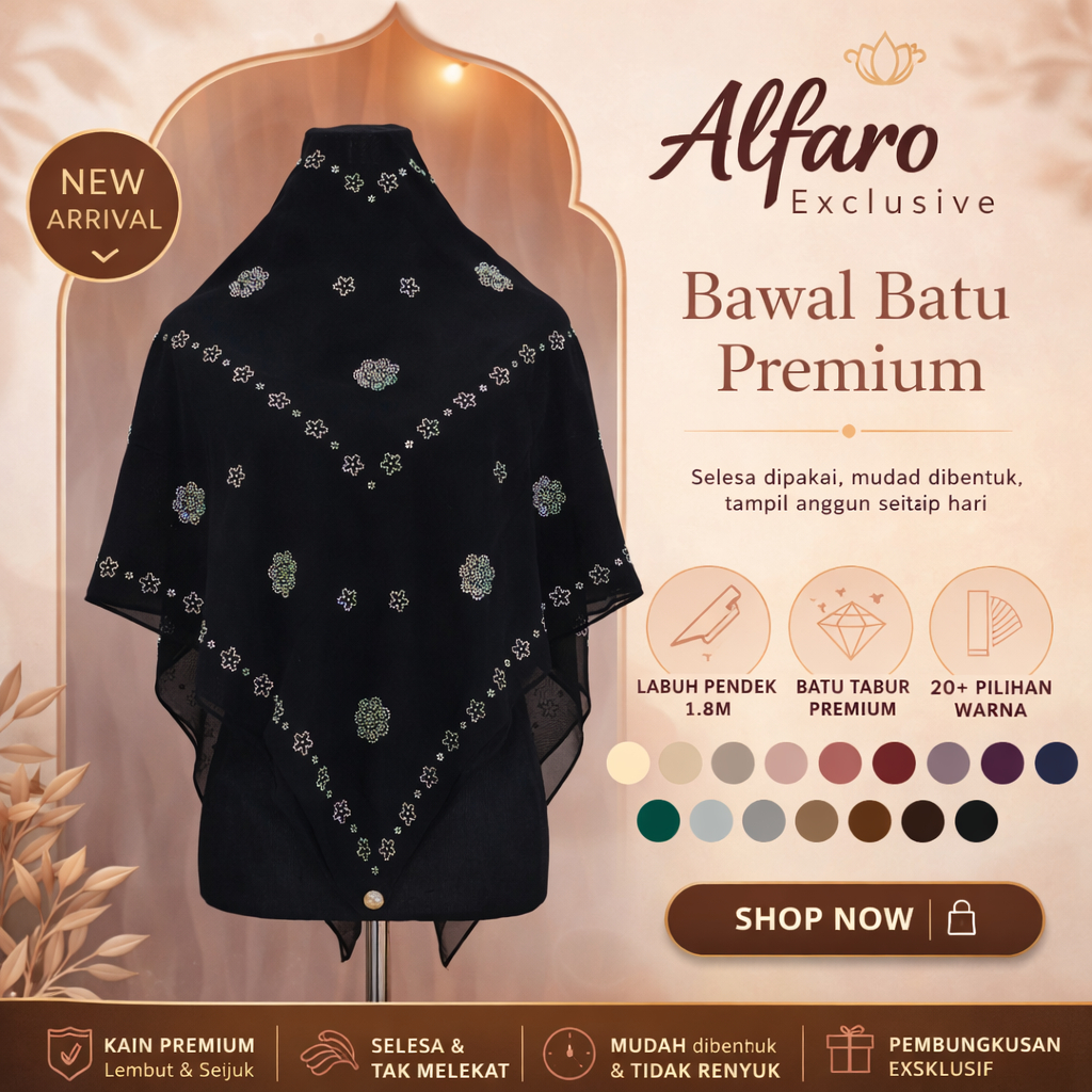 Ainoor hijab Bawal Japanese Cotton Diamond Melati – ดีไซน์นุ่ม เรียบหรู & Viral (Bidang 45 +) D04