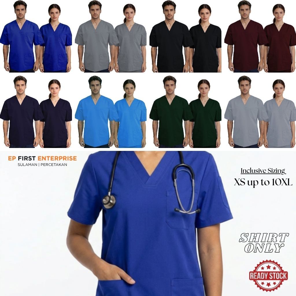 Medical Scrub Top Doctor & Nurse Baju Scrub Uniform Unisex สวมใส่สบาย