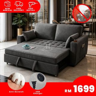 [FREE INSTALLATION] I HOME DIVINE Luxury Sofa Bed Adjustable Anti Scratch Fabric