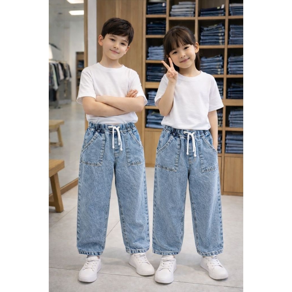 PREMIUM KIDS DENIM BAGGY JEANS ( L POKET )2y-12y CASUAL DENIM