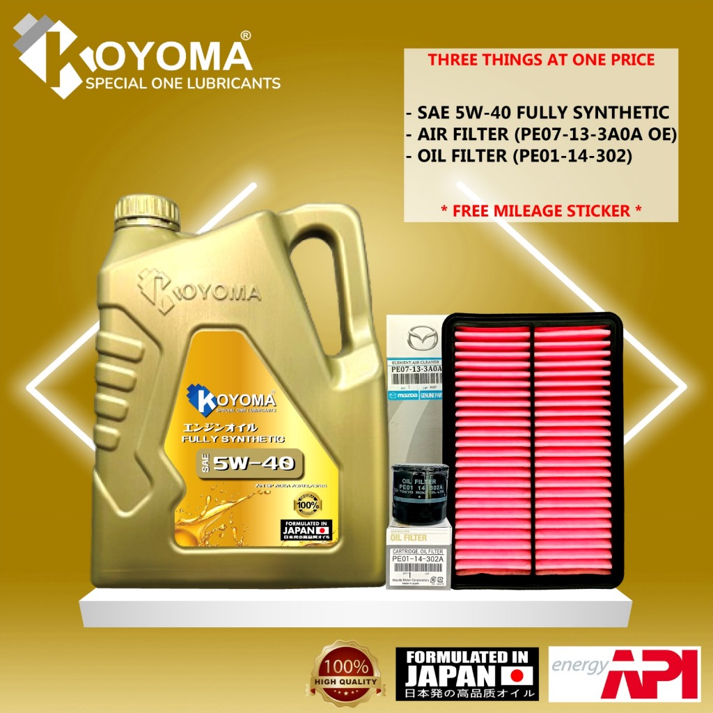 MAZDA 3,MAZDA 6,CX5 2.0 2.5SKYACTIV กรองอากาศ + กรองน้ํามัน + KOYOMA 5W40 FULLY SYNTHETIC ENGINE OIL