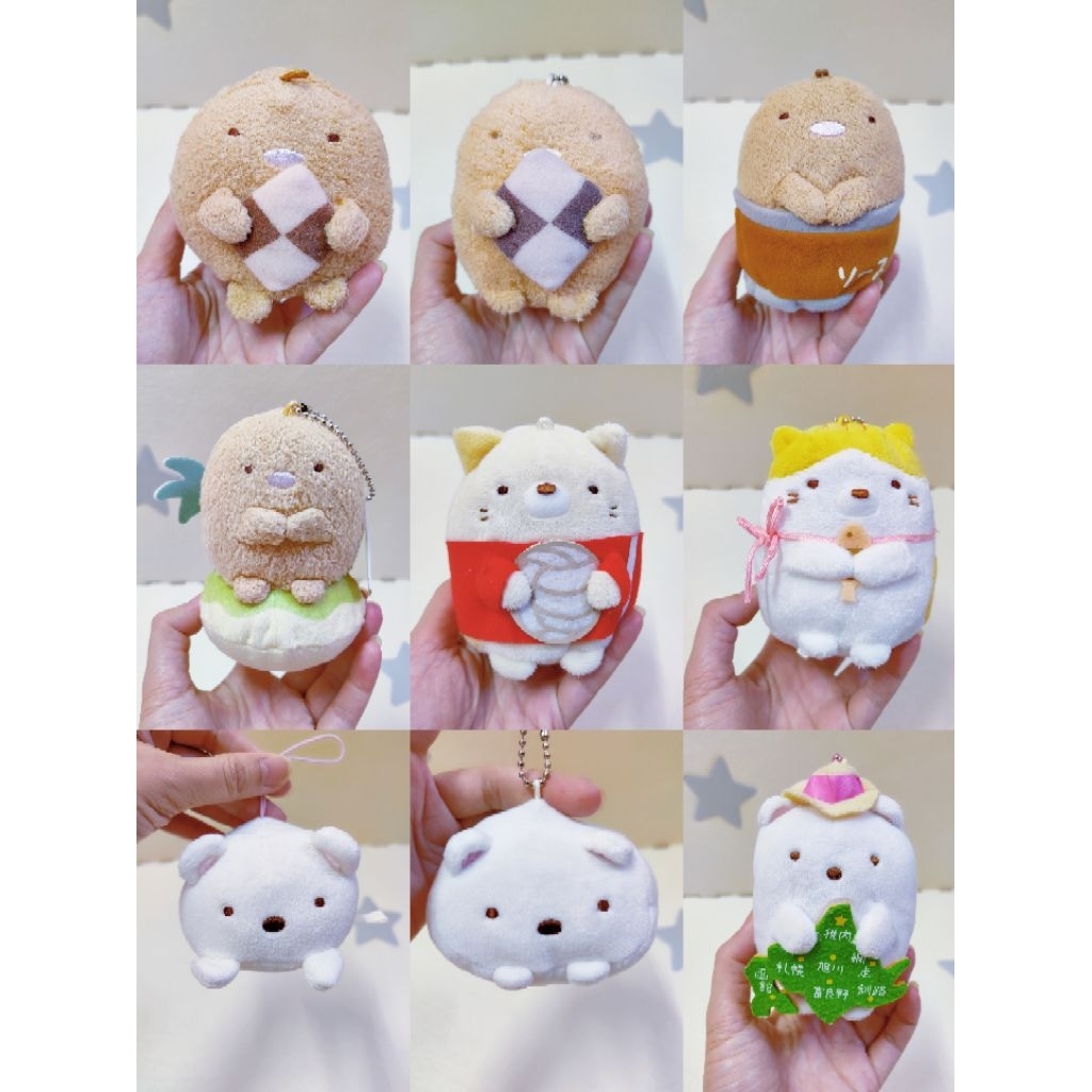 San-x Sumikko Gurashi พวงกุญแจมาสคอตก่อนรัก SKC86A Shirokuma Neko Tonkatsu สายคล้องของเล่นนุ่ม