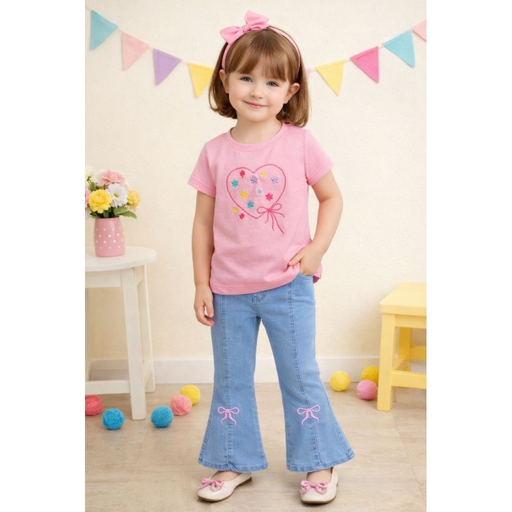 (1-6 ปี) Set Jeans & Tshirt Girl Sulam / Set Jalan Girl