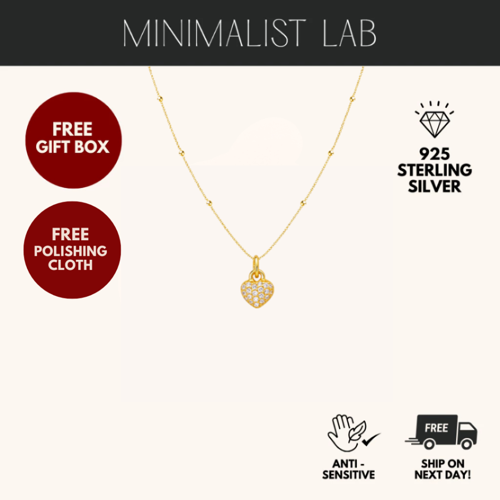 MINIMALIST LAB 925 Sterling Silver Cara Clear Zircon Heart Necklace Rantai Zircon