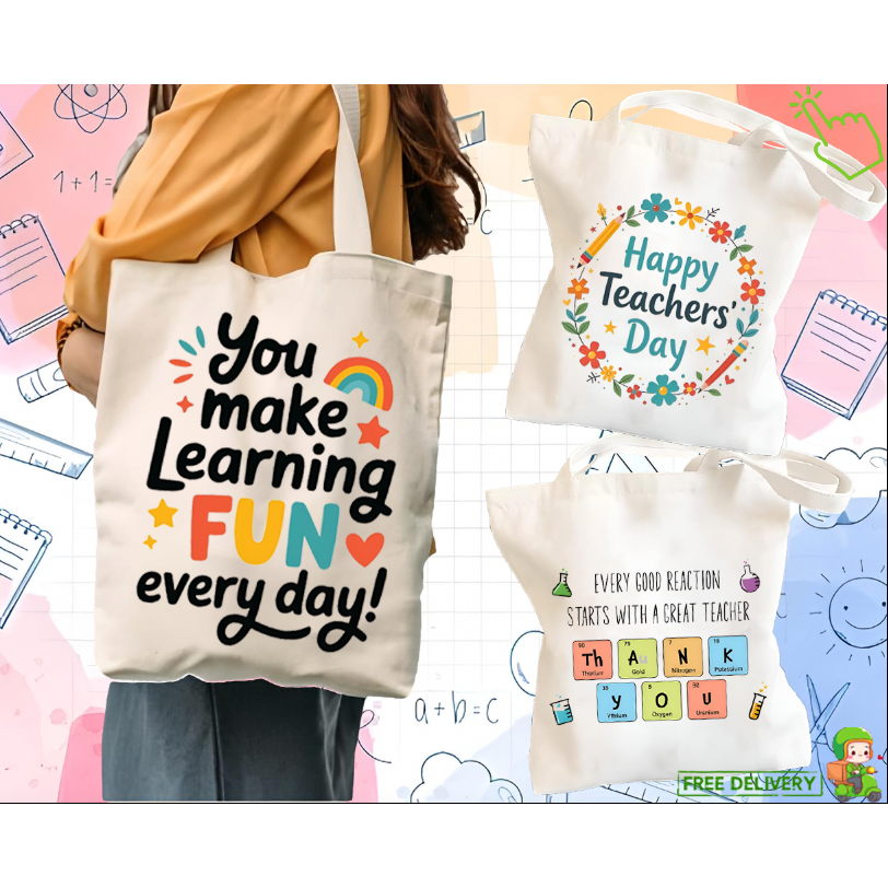CB266 HAPPY TEACHERS DAY Canvas Tote Bag (ความจุขนาดใหญ่) Selamat Hari Guru 节师帆布包
