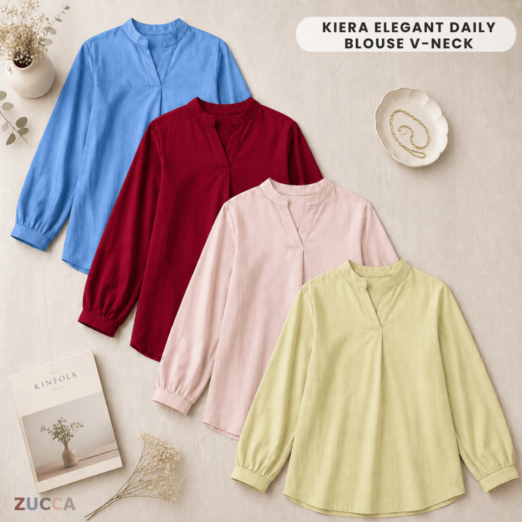 ZUCCA KIERA ELEGANT DAILY BLOUSE V-NECK-DM247