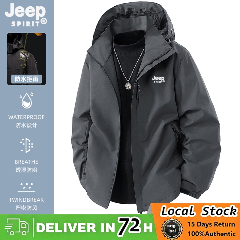 JEEP SPIRIT เสื้อแจ็คเก็ตกันน้ํากลางแจ้งสําหรับผู้ชาย Camping Windbreaker เดินป่า Windproof เสื้อแจ็